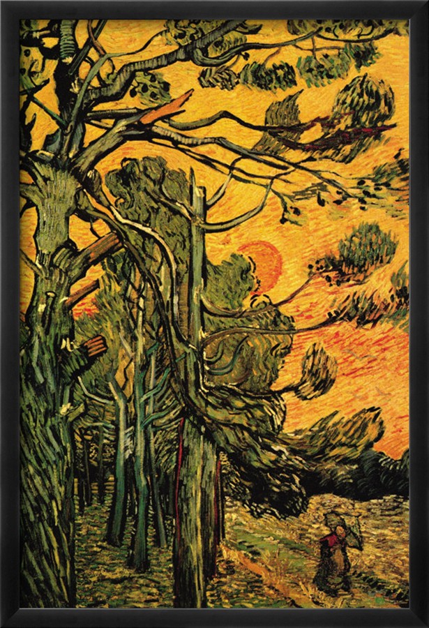 Pine Trees Against a Red Sky with Setting Sun - Van Gogh Painting On Canvas